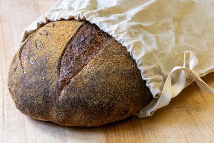 Sourdough bread in waxed bread bag