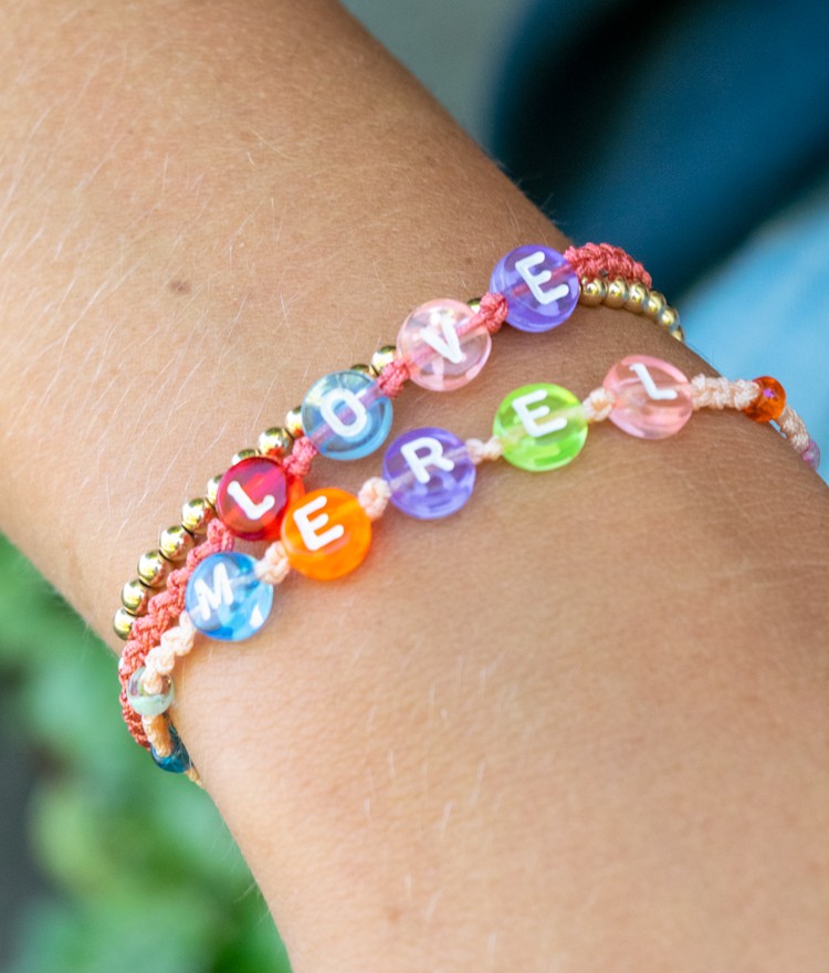 Friendship Bracelets with letter beads spelling words and names