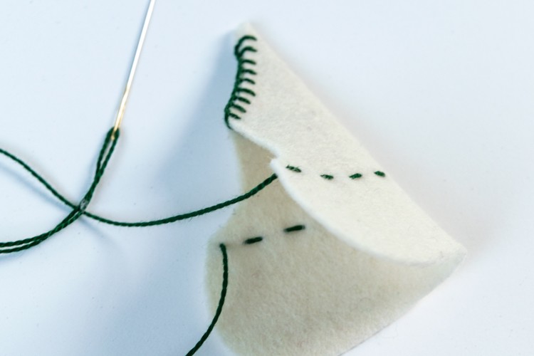 Sew a running stitch around the neck of the gnome's cape