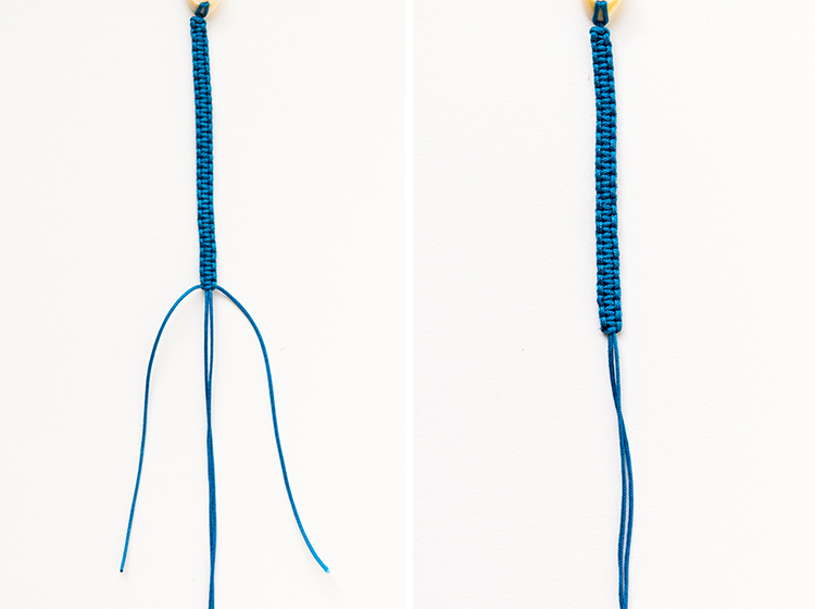 DIY Shell Bracelet couper le cordon avec lequel vous avez noué les nœuds
